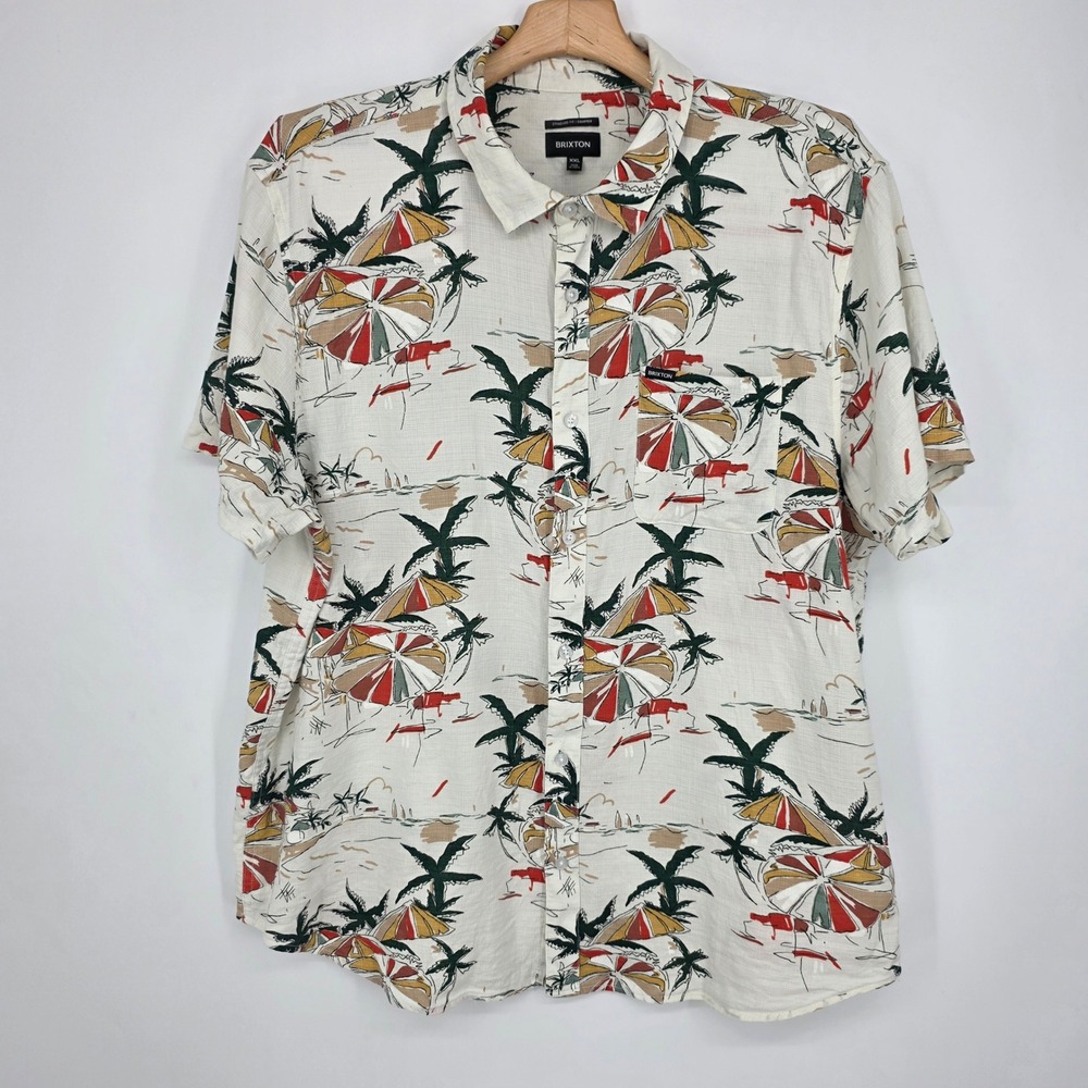 Brixton Charter Mens XXL Short Sleeve Button Down Tropical Beach Print Shirt
